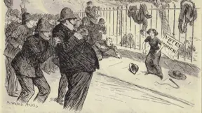 Bartitsu – dobová satirická kresba znázorňuje "suffrajitsu", sufražetku znalou Jiu jitsu Bartitsu – dobová satirická kresba znázorňuje "suffrajitsu", sufražetku znalou Jiu jitsu